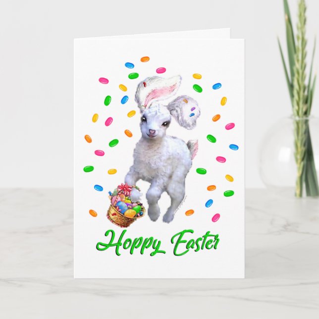 Cartão De Festividades Cute Hoppy Easter Goat Bunny (Frente)