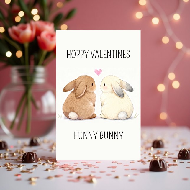 Cartão De Festividades Cute Hoppy Valentines Hunny Bunny Love (Cute Hoppy Valentines Hunny Bunny Love Holiday Card)