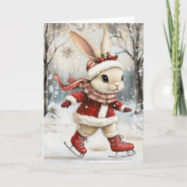 Cartão De Festividades Cute Ice Skating Baby Bunny Christmas