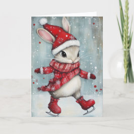 Cartão De Festividades Cute Ice Skating Bunny Christmas