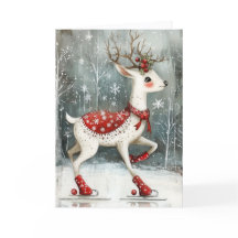 Cute Ice Skating Deer Christmas