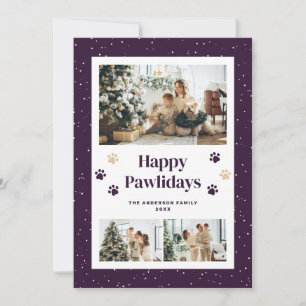 Cartão De Festividades Cute impressões de patas roxas na neve Foto Feliz