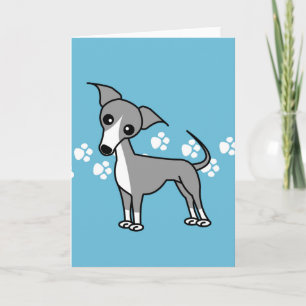Cartão De Festividades Cute Italian Greyhound Cartoon Blue