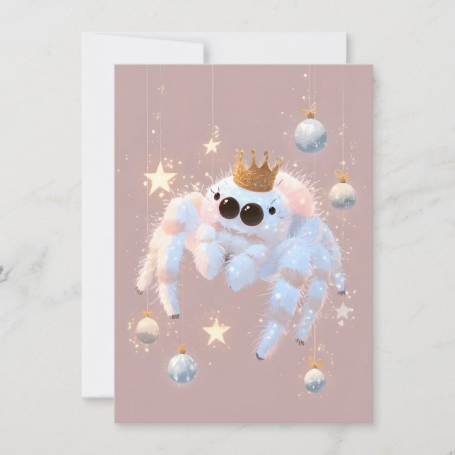 Cartão De Festividades Cute Jumping Spider Pink Christmas Cards (Frente)