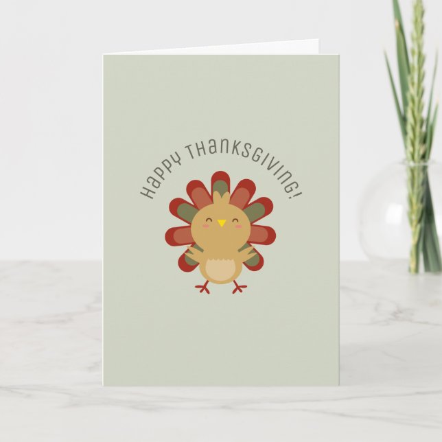 Cartão De Festividades Cute Kawaii Turkey Happy Thanksgiving (Frente)