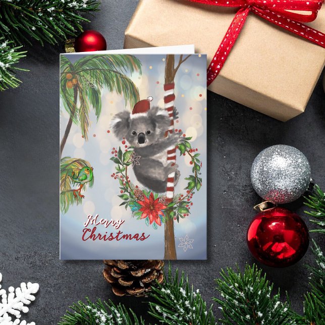 Cartão De Festividades Cute Koala Australian Christmas Card | Palm tree (Cute Koala Australian Christmas Card  Palm tree)