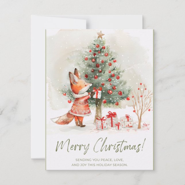 Cartão De Festividades Cute Lady Fox in Red Dress Christmas Card (Frente)
