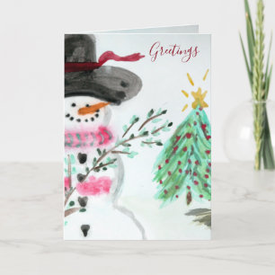 Cartão De Festividades Cute Little Artistic Snowman Folded Holiday Card
