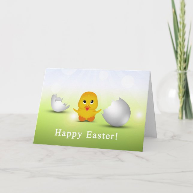 Cartão De Festividades Cute Little Happy Easter Baby Chick (Frente)