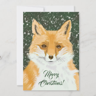Cartão De Festividades Cute Little Red Fox - in snow Custom Christmas.