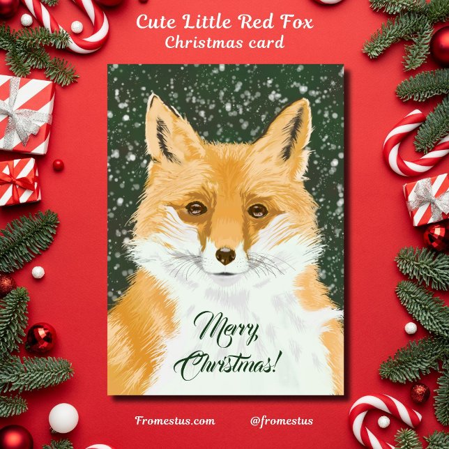 Cartão De Festividades Cute Little Red Fox - in snow Merry Christmas.  (Criador carregado)
