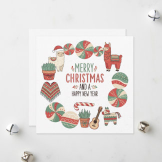 Cartão De Festividades Cute Llama and Poncho Andean Christmas Card