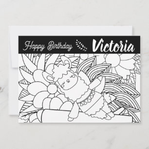 Cartão De Festividades Cute Llama de Ioga Floral de Aniversário para Colo