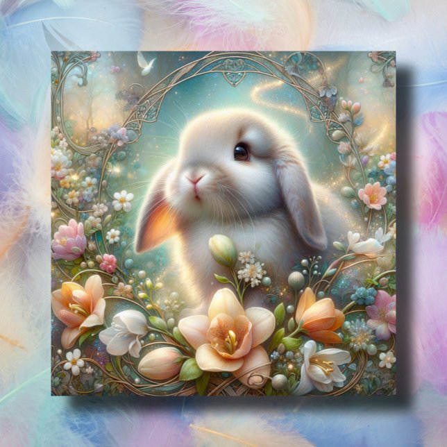 Cartão De Festividades Cute Lop Whimsic Ouviu Bunny Art Nouveau (Criador carregado)