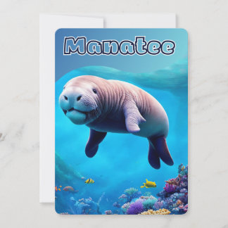 Cartão De Festividades Cute Manatee no oceano profundo, Flórida, Cartão-p