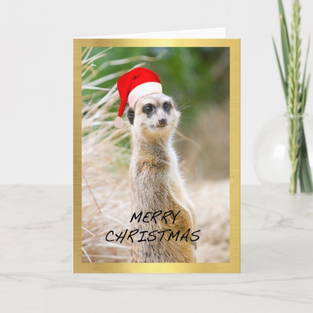 Cartão De Festividades "Cute Meerkat" design Christmas card (Frente)