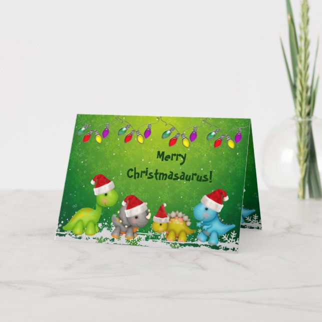 Cartão De Festividades Cute Merry Christmasaurus Dinosaurs Christmas Card (Frente)