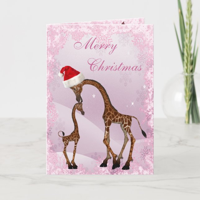Cartão De Festividades Cute Mom & Baby Giraffe Christmas Card (Frente)