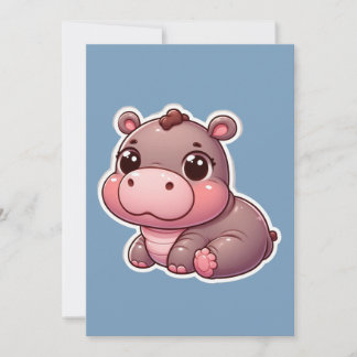 Cartão De Festividades Cute Moo Deng Baby Hippo