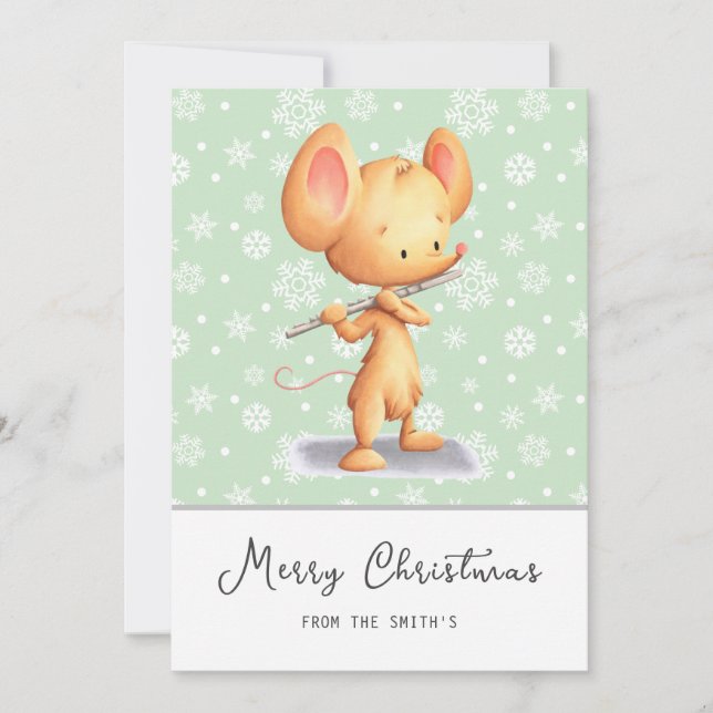 Cartão De Festividades Cute Mouse Musician Message Merry Christmas  (Frente)