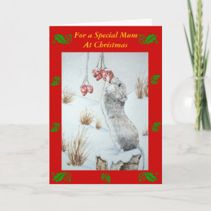 Cartão De Festividades Cute mouse red berries snow scene wildlife versed