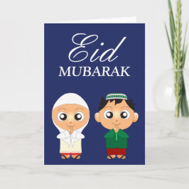 Cartão De Festividades Cute Muslim Boy and Girl Eid Mubarak