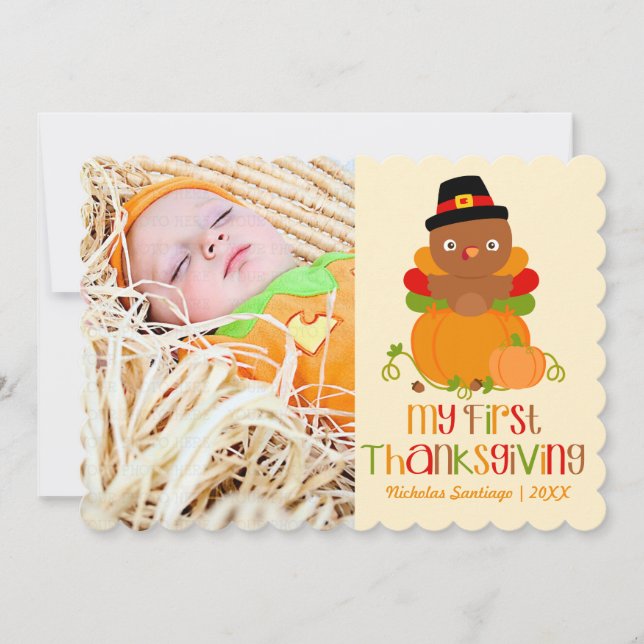 Cartão De Festividades Cute My First Thanksgiving Personalized Photo (Frente)