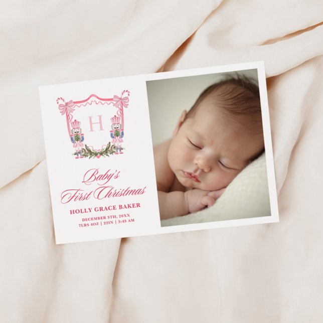 Cartão De Festividades Cute Nutcracker Christmas Monogram Crest Baby (Criador carregado)