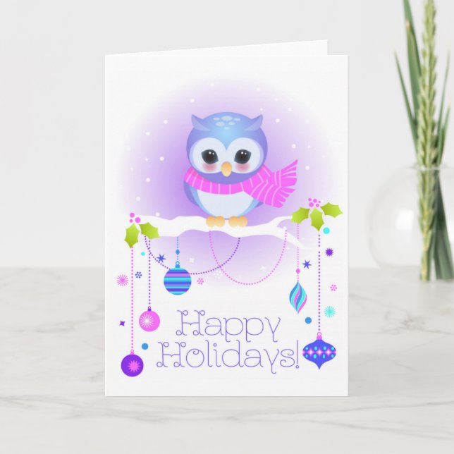 Cartão De Festividades Cute owl holiday card (Frente)