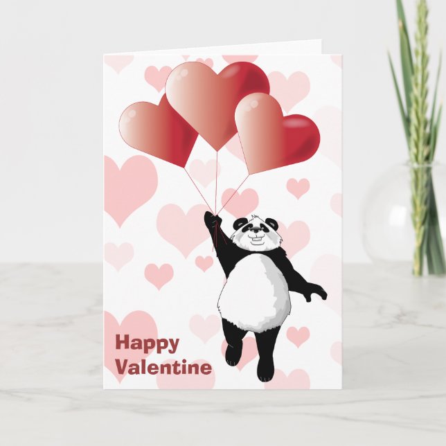Cartão De Festividades Cute Panda & Balloons Valentine Card (Frente)