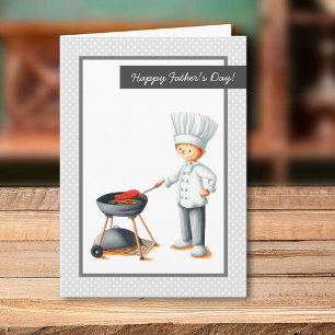 Cartão De Festividades Cute Papai Cinza Cozinhando Churrasco Dia dos Pais
