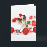 Cartão De Festividades Cute Papillon Dog Christmas Santa Hat<br><div class="desc">Cute Papillon Dog Christmas Santa Hat</div>