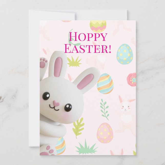 Cartão De Festividades Cute Peeking Bunny Hoppy Easter (Frente)