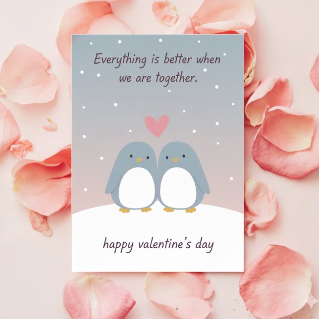 Cartão De Festividades Cute Penguin Couple Valentine Love Greeting Card (Criador carregado)