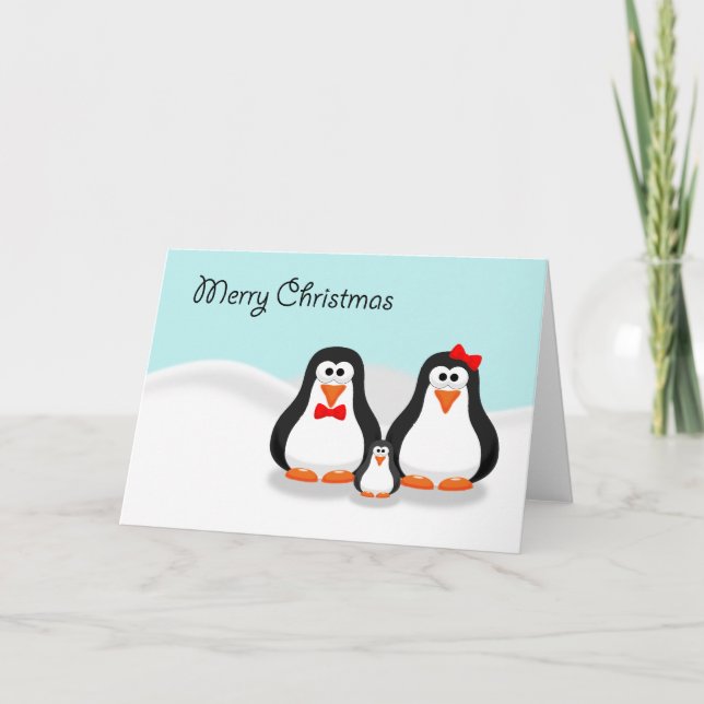 Cartão De Festividades Cute Penguin Family Christmas Card (Frente)