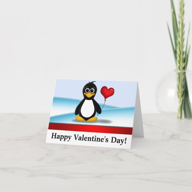 Cartão De Festividades Cute Penguin Happy Valentine's Day NoteCards (Frente)
