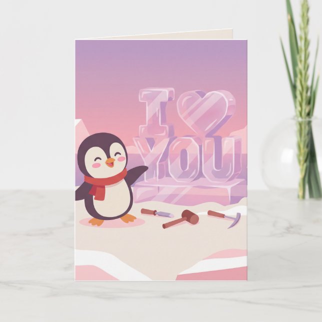 Cartão De Festividades Cute Penguin I Love You Valentine's Day Card (Frente)
