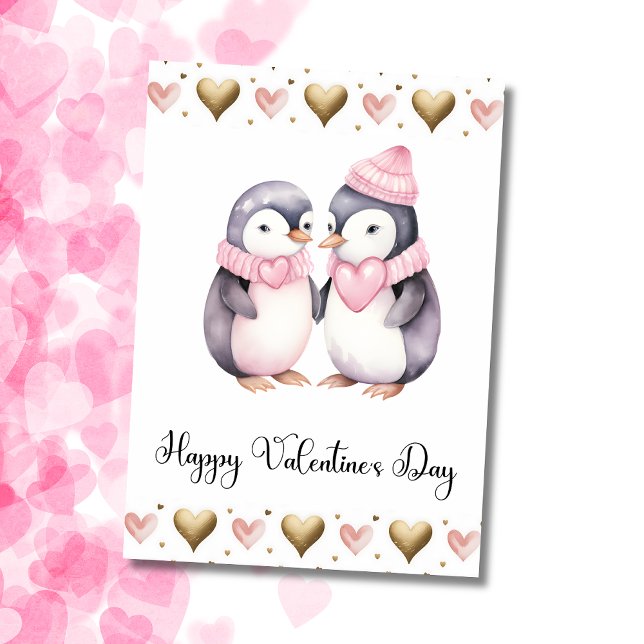 Cartão De Festividades Cute Penguins Happy Valentines Day (Criador carregado)