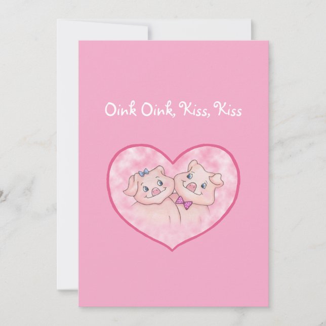 Cartão De Festividades Cute Pigs in Heart Valentine's day Card (Frente)