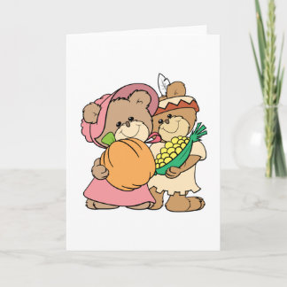 Cartão De Festividades cute pilgrim and indian thanksgiving teddy bears