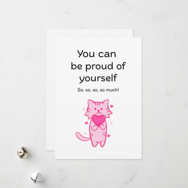Cartão De Festividades Cute Pink Cat Inspirational Proud of You Card (Frente/Verso In Situ)