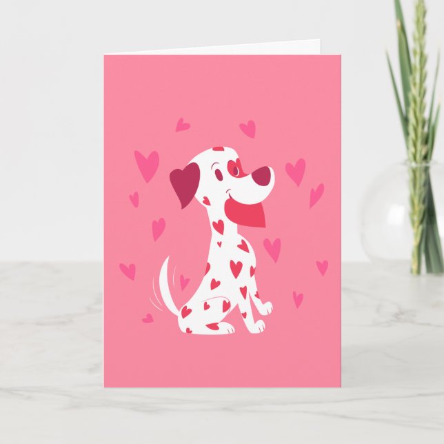 Cartão De Festividades Cute Pink Hearts Valentine Dalmatian (Frente)