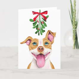 Cartão De Festividades Cute Pitbull Dog Under the Mistletoe Christmas