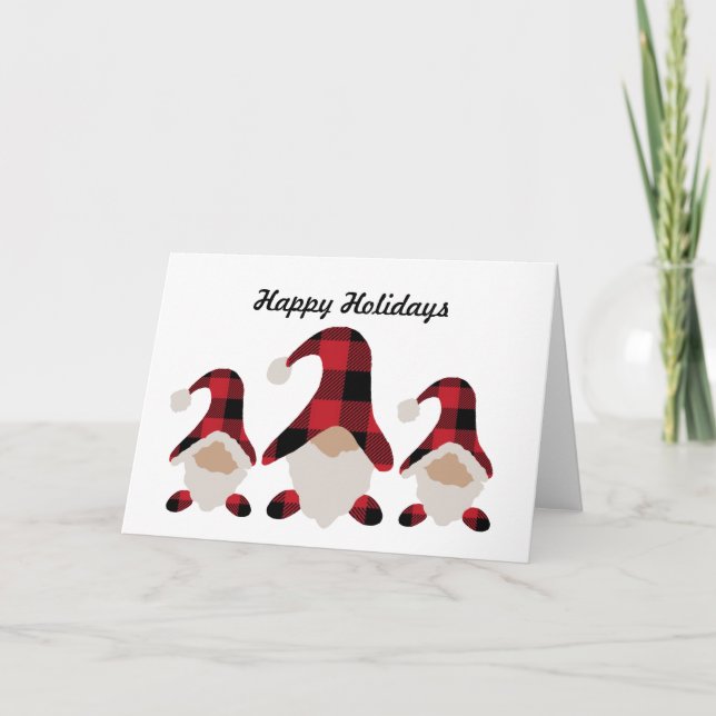 Cartão De Festividades Cute Plaid Gnome Holiday Christmas Card (Frente)