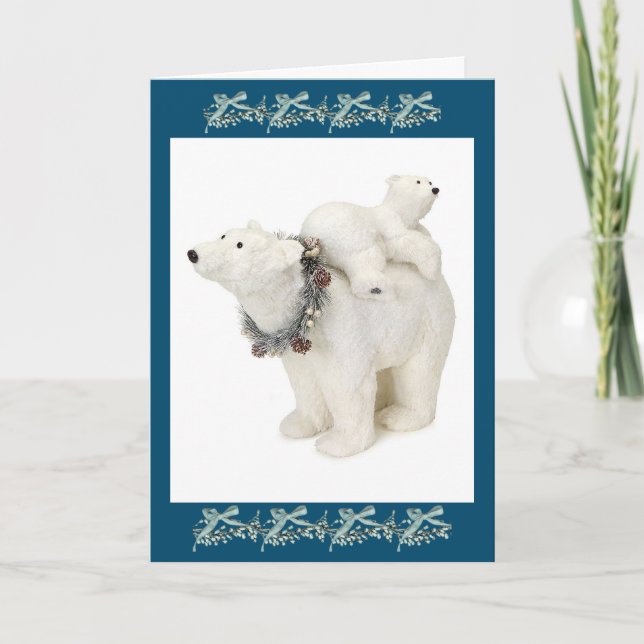 Cartão De Festividades Cute Polar Bear Mom &  Cub Christmas Holiday Card (Frente)