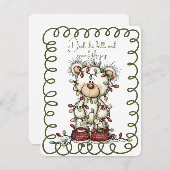 Cartão De Festividades Cute Polar Bear Tangled In Christmas Lights (Frente/Verso)