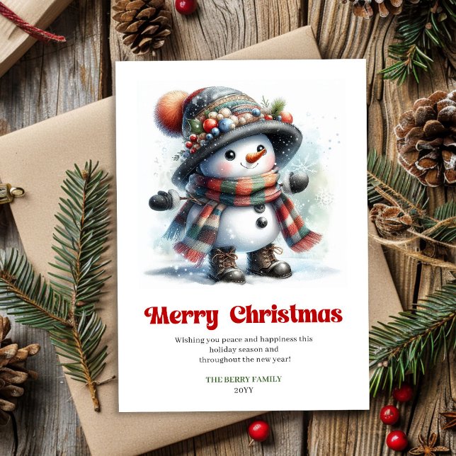 Cartão De Festividades Cute printable funny snowman classic Xmas card (Cute printable funny snowman classic Xmas card)