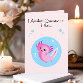 Cartão De Festividades Cute Púrpura Rosa Axolotl Perguntas Dia dos Namora