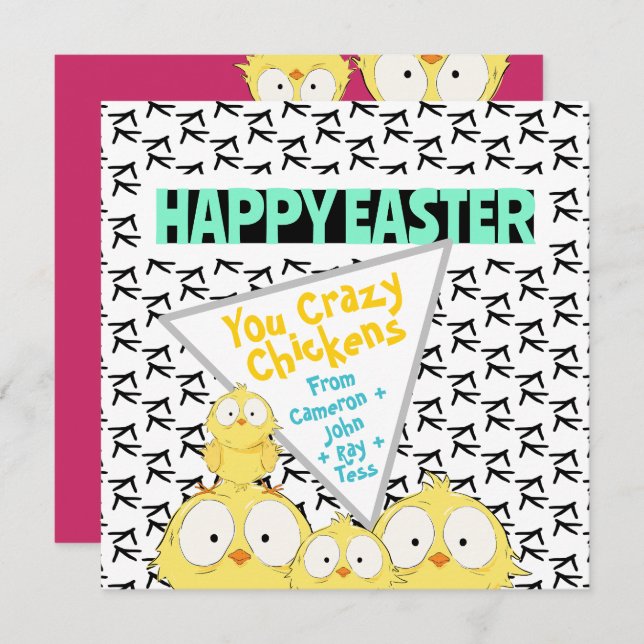 Cartão De Festividades Cute Quirky "Felz pascoa You Crazy Chickens" | (Frente/Verso)