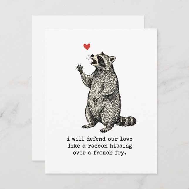 Cartão De Festividades Cute Raccoon Valentine Card Funny Love for Couple (Frente/Verso)